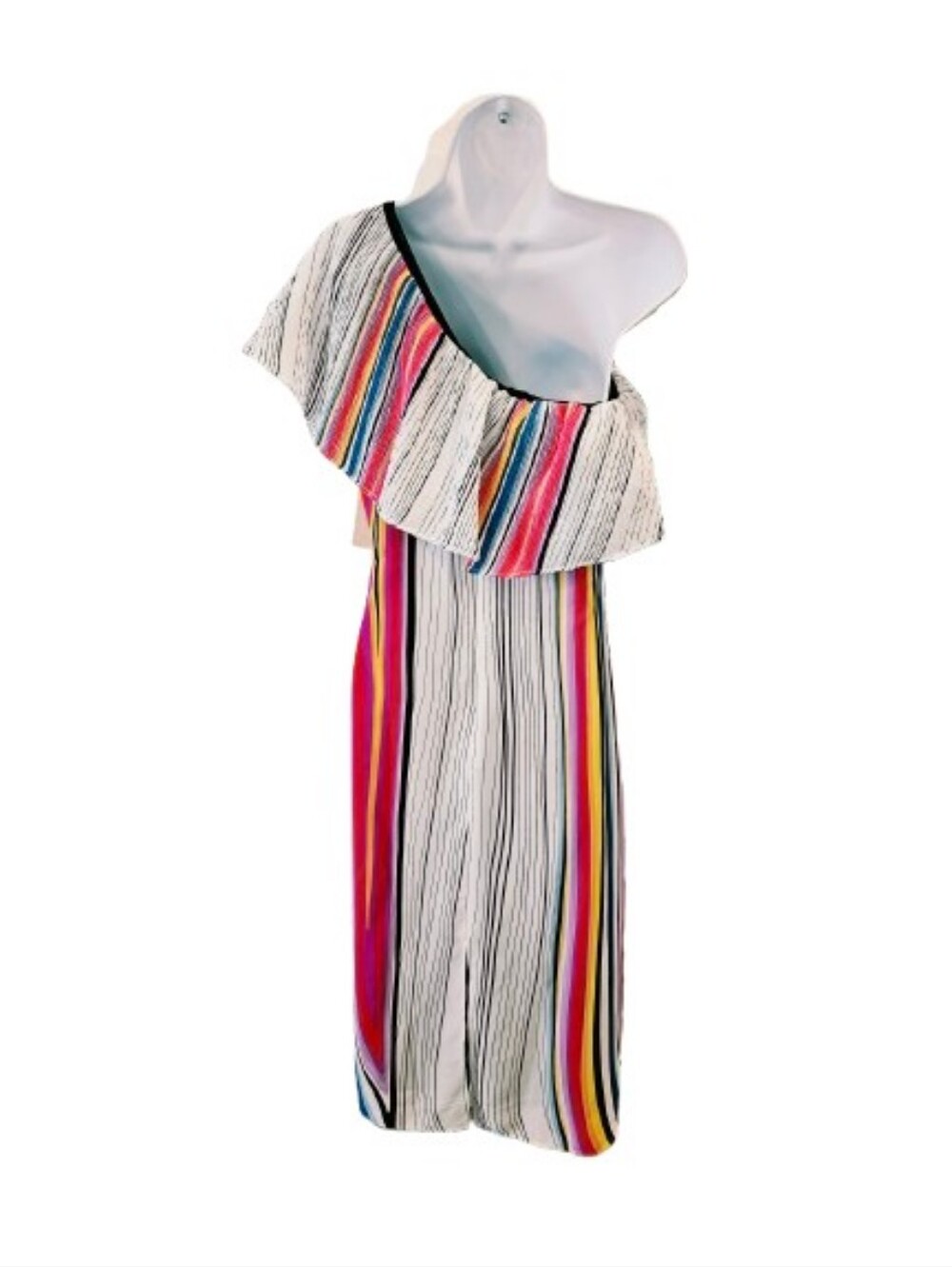 NWT Rachel Rachel Roy Rainbow Stripe One Shoulder Midi Dress Size S Colorful - Picture 4 of 11